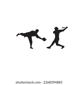 Set of Baseball player silhouette vector, Softball silhouette collection 