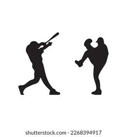 Set of Baseball player silhouette vector, Softball silhouette collection 