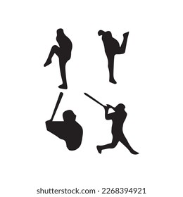 Set of Baseball player silhouette vector, Softball silhouette collection 