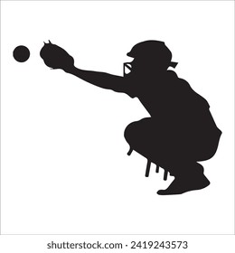 Set of Baseball player silhouette vector, Softball silhouette collection size eps 10.