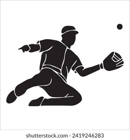 Set of Baseball player silhouette vector, Softball silhouette collection size eps 10.