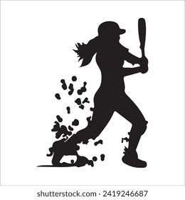 Set of Baseball player silhouette vector, Softball silhouette collection size eps 10.