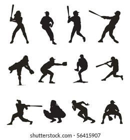 set of baseball player silhouettes