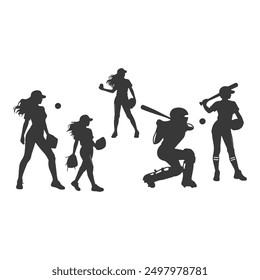 set of Baseball player silhouettes set in different poses. Baseball icons vector .Baseball Silhouette Series