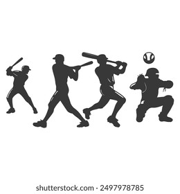 set of Baseball player silhouettes set in different poses. Baseball icons vector .Baseball Silhouette Series