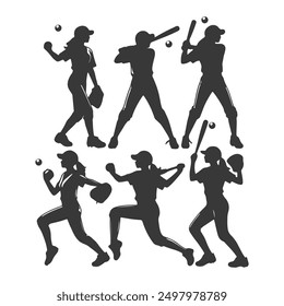 set of Baseball player silhouettes set in different poses. Baseball icons vector .Baseball Silhouette Series