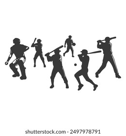 set of Baseball player silhouettes set in different poses. Baseball icons vector .Baseball Silhouette Series