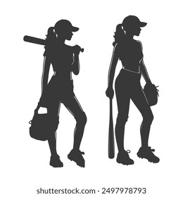 set of Baseball player silhouettes set in different poses. Baseball icons vector .Baseball Silhouette Series