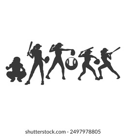 set of Baseball player silhouettes set in different poses. Baseball icons vector .Baseball Silhouette Series