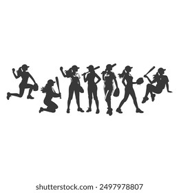 set of Baseball player silhouettes set in different poses. Baseball icons vector .Baseball Silhouette Series