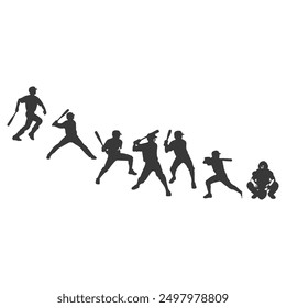 set of Baseball player silhouettes set in different poses. Baseball icons vector .Baseball Silhouette Series