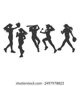 set of Baseball player silhouettes set in different poses. Baseball icons vector .Baseball Silhouette Series