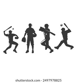 set of Baseball player silhouettes set in different poses. Baseball icons vector .Baseball Silhouette Series