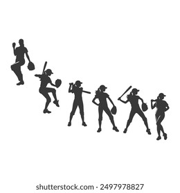 set of Baseball player silhouettes set in different poses. Baseball icons vector .Baseball Silhouette Series