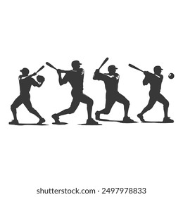 set of Baseball player silhouettes set in different poses. Baseball icons vector .Baseball Silhouette Series