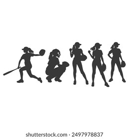 set of Baseball player silhouettes set in different poses. Baseball icons vector .Baseball Silhouette Series