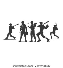 set of Baseball player silhouettes set in different poses. Baseball icons vector .Baseball Silhouette Series