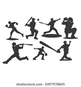 set of Baseball player silhouettes set in different poses. Baseball icons vector .Baseball Silhouette Series