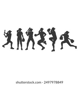 set of Baseball player silhouettes set in different poses. Baseball icons vector .Baseball Silhouette Series