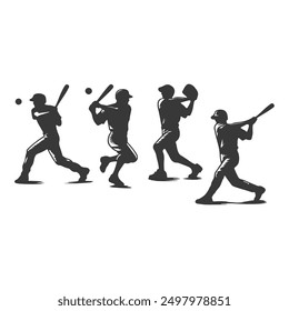 set of Baseball player silhouettes set in different poses. Baseball icons vector .Baseball Silhouette Series