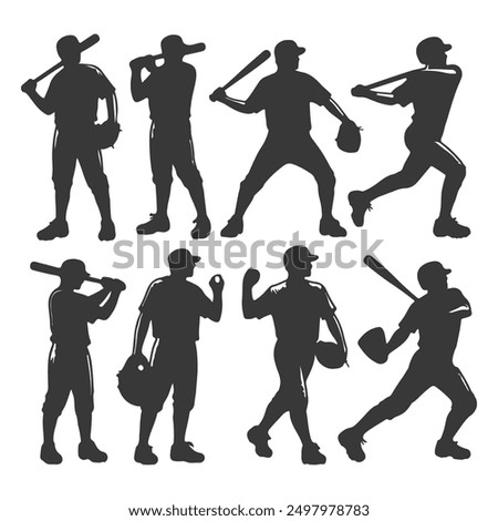set of Baseball player silhouettes set in different poses. Baseball icons vector .Baseball Silhouette Series