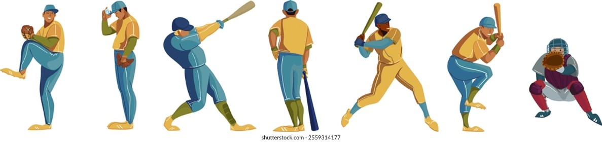 Set of baseball players characters. Vector illustration. Isolated illustrations.