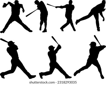 Set of Baseball Players Silhouette