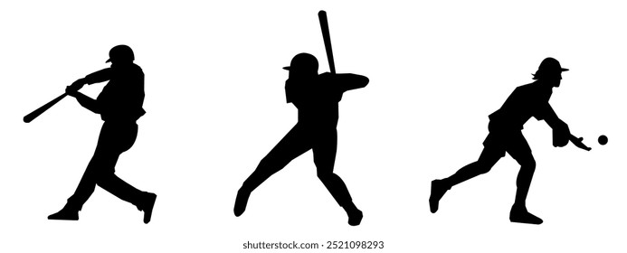 Set of Baseball players silhouettes. Different poses. Baseball icon vector. Isolated on a white background.