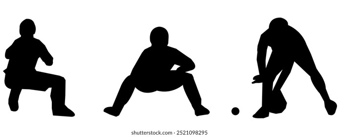 Set of Baseball players silhouettes. Different poses. Baseball icon vector. Isolated on a white background.