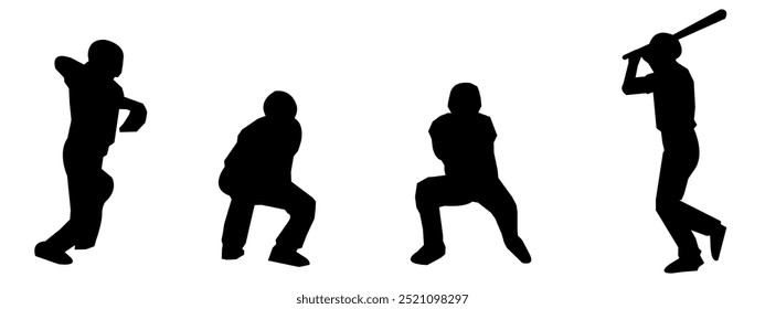 Set of Baseball players silhouettes. Different poses. Baseball icon vector. Isolated on a white background.