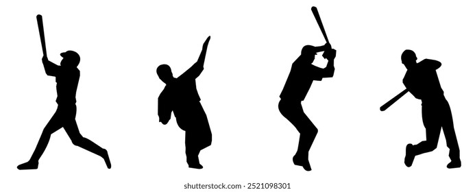 Set of Baseball players silhouettes. Different poses. Baseball icon vector. Isolated on a white background.