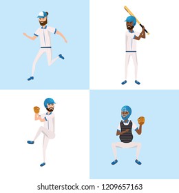 set baseball players team with professional uniform
