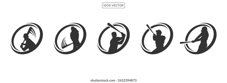 Set of baseball players vector silhouettes vector template logo