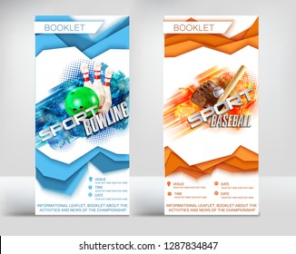 Set baseball posters baseball. Baseball games advertising. Place your text and logos of the participants. Vector illustration. bowling, booklet in paper style