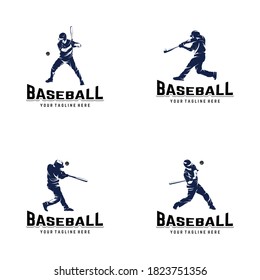 set of baseball silhouettes logo design template