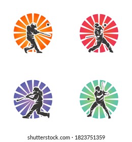 set of baseball silhouettes logo design template