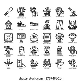 Set of baseball thin line and pixel perfect icons for any web and app project. 