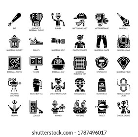 Set of baseball thin line and pixel perfect icons for any web and app project. 