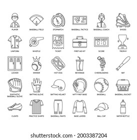 Set of baseball thin line and pixel perfect icons for any web and app project. 