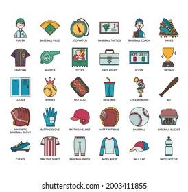 Set of baseball thin line and pixel perfect icons for any web and app project. 
