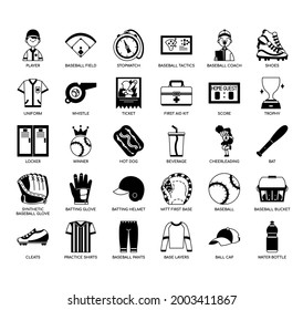 Set of baseball thin line and pixel perfect icons for any web and app project. 