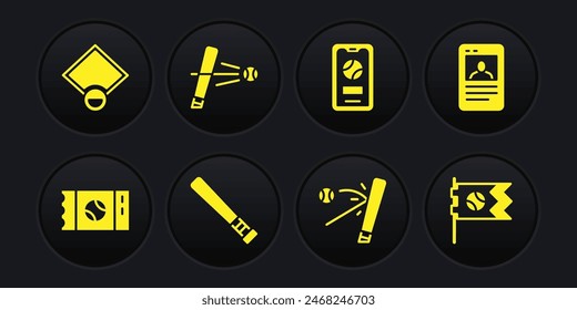 Set Baseball ticket, card, bat, with, Mobile baseball, Flag and field icon. Vector