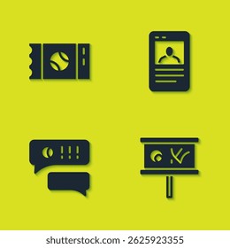 Set Baseball ticket, Planning strategy, Speech bubble chat baseball and card icon. Vector