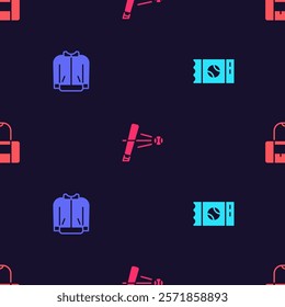 Set Baseball ticket, t-shirt, bat with and Sport bag on seamless pattern. Vector
