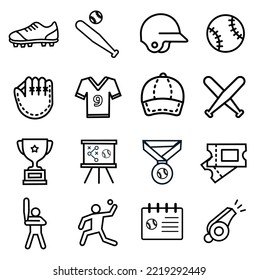 set of baseball vector icons, sign and symbols in flat design for mobile concepts and web apps