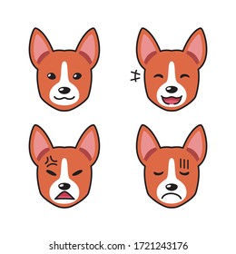 Set of basenji dog faces showing different emotions for design.