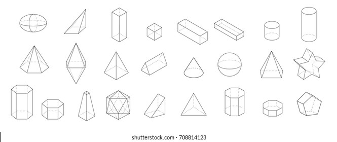 set of Basic 3d geometric shapes. Geometric solids vector illustration  isolated on a white background.
