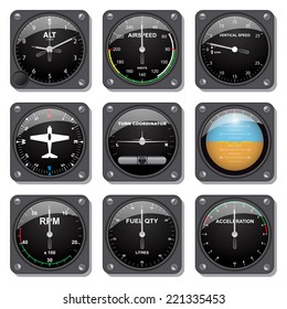 Set of basic aircraft gauges in vector.