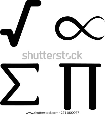 Set of basic algebra symbols including plus, minus, multiply, divide, and equals, designed as clean black vector icons for math, education, and UI use.