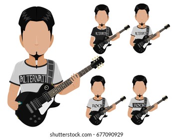 Set of Basic alternative rock guitarist icon on transparent background
